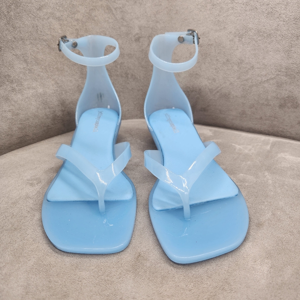 Jeffrey Campbell Thong Sandals 8 Blue Jelly Gumdrop Kitten Heel Ankle New $65 - Picture 9 of 16